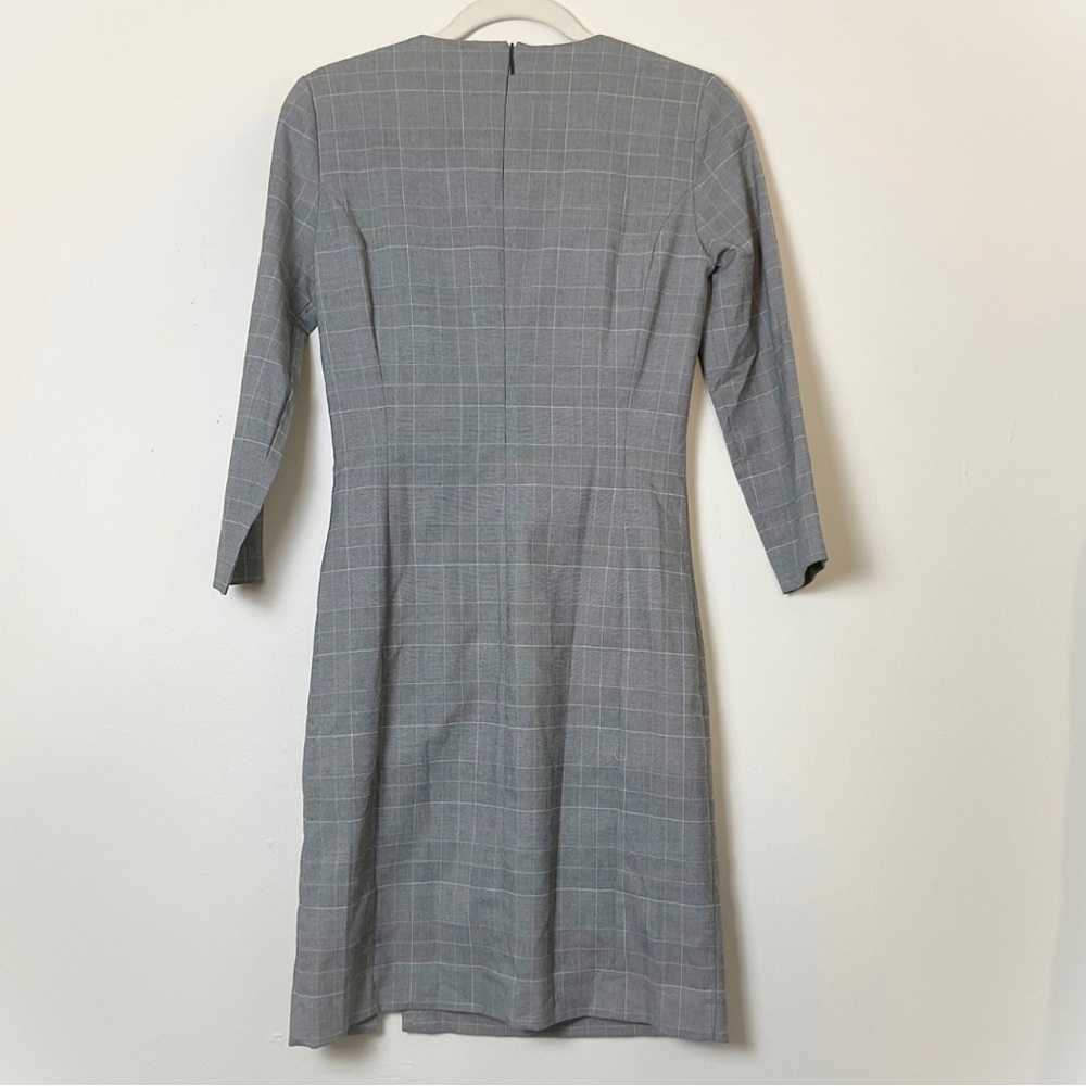 Mango MNG Gray Shift Dress Plaid Long Sleeve Knee Length 4 - Picture 5 of 13
